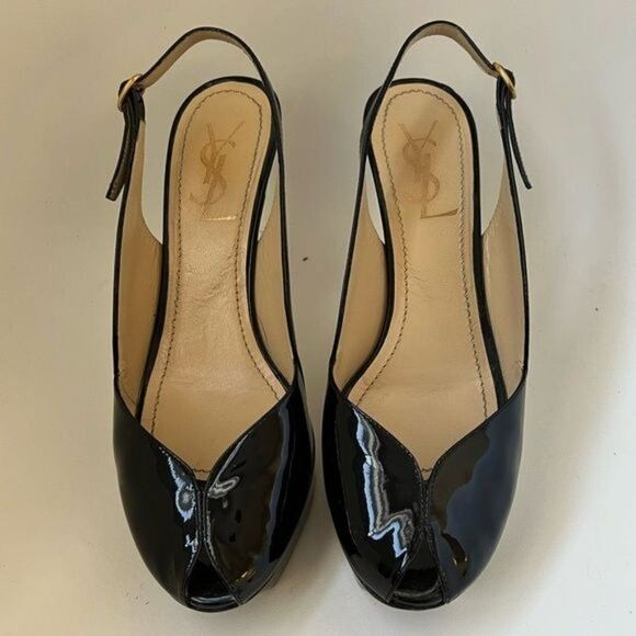 Yves Saint Laurent Tribute 105 Sling Back Patent Leather Size 38.5 - Picture 8 of 9